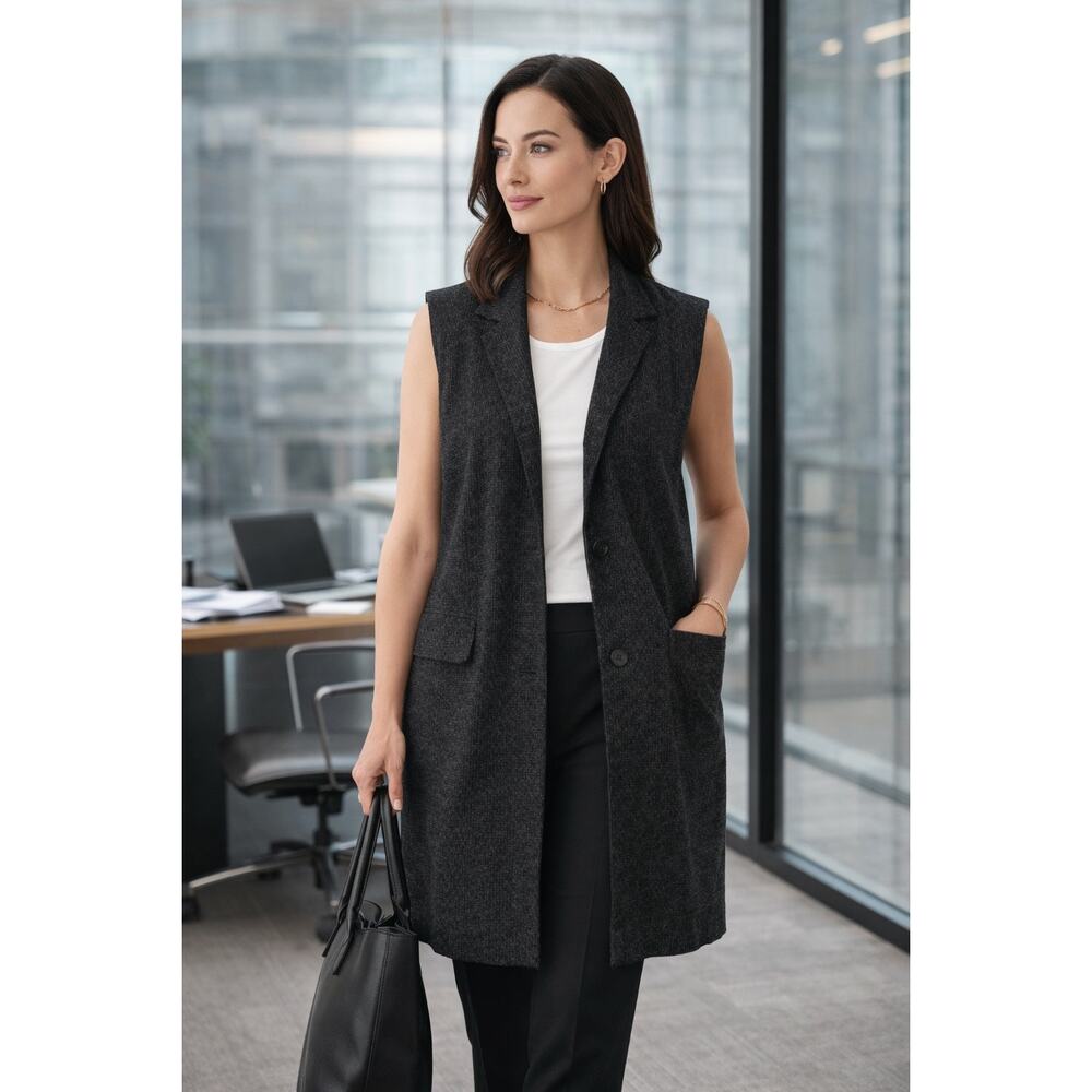 Eileen Fisher Renew Rainfall Cotton Stretch Vest Tailored Minimal Luxe Medium